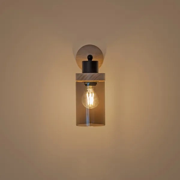 Lampă de perete WOODNEST 1xE27/15W/230V lemn de pin/negru fumuriu