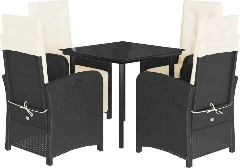vidaXL Set mobilier de grădină cu perne, 5 piese, negru, poliratan