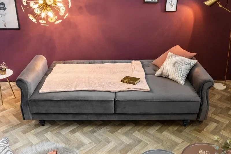 Canapea extensibila design Chesterfield, Maison Belle Affaire 220cm, gri