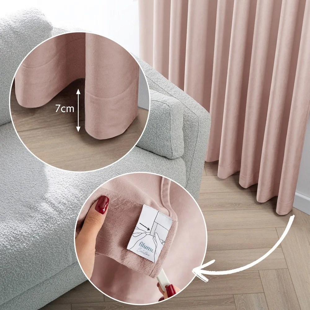 Draperie roz-deschis dimout (semi-opacă) din catifea 265x250 cm Velto – Filumi