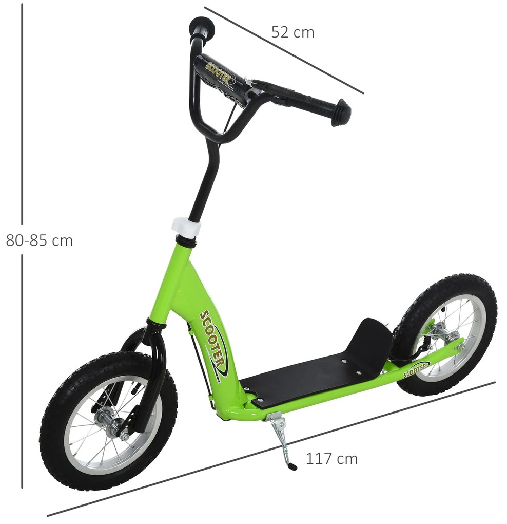 HOMCOM Trotinetă patineta pentru copii de peste 5 ani cu roți mari, ghidon reglabil, mânere frână și suport din oțel verde | Aosom Romania