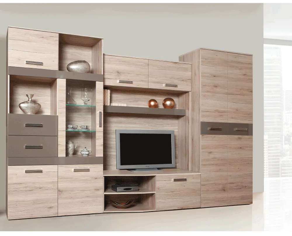 Ansamblu living, stejar san marino latte extra lucios HG, ASSOR