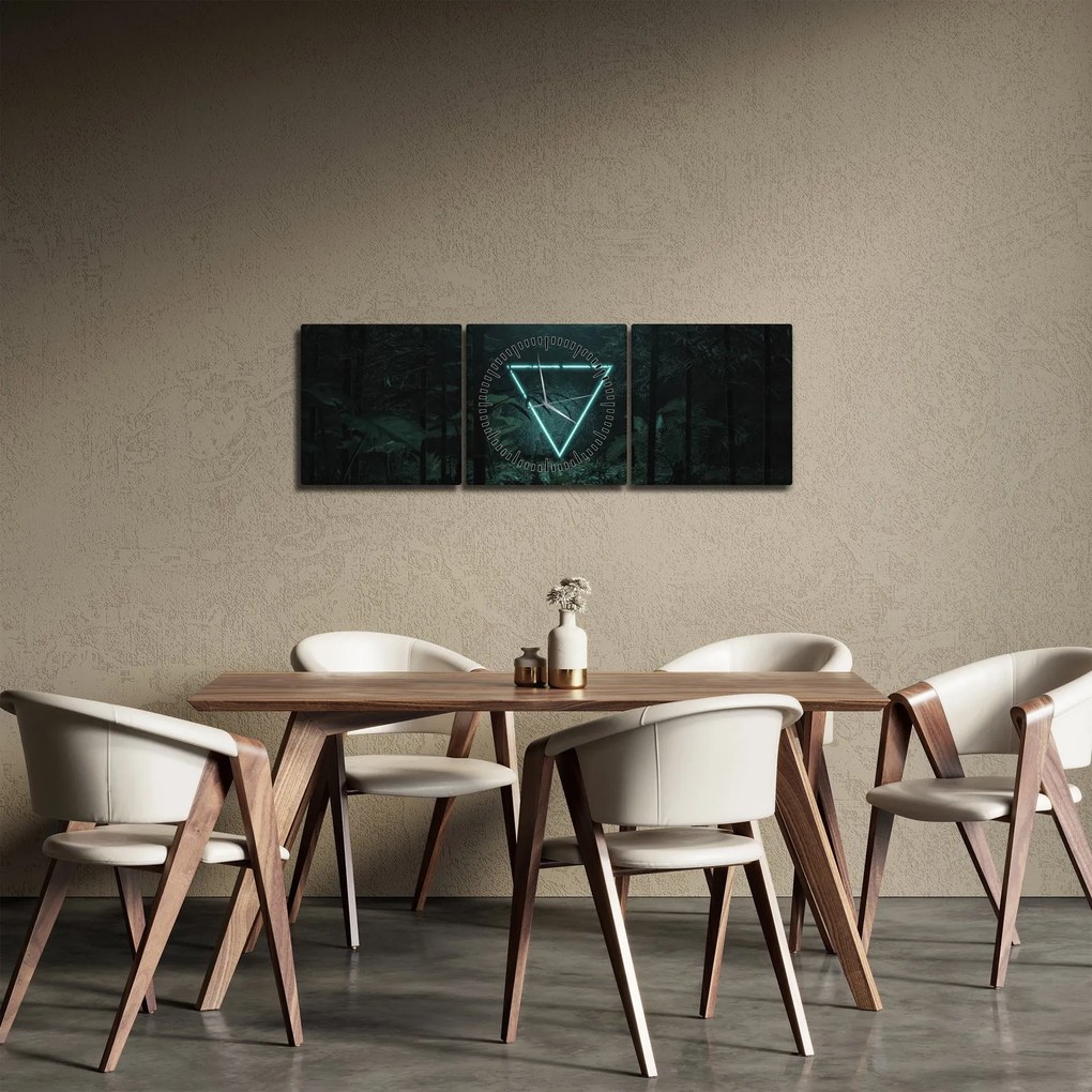 Tablou - Triunghi de neon în junglă (cu ceas) (90x30 cm)