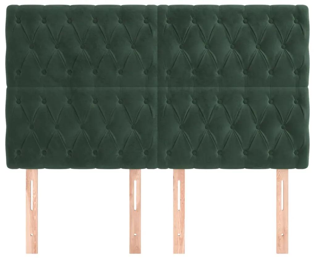 Tablii de pat, 4 buc, verde inchis, 80x7x78 88 cm, catifea 4, Verde inchis, 160 x 7 x 118 128 cm