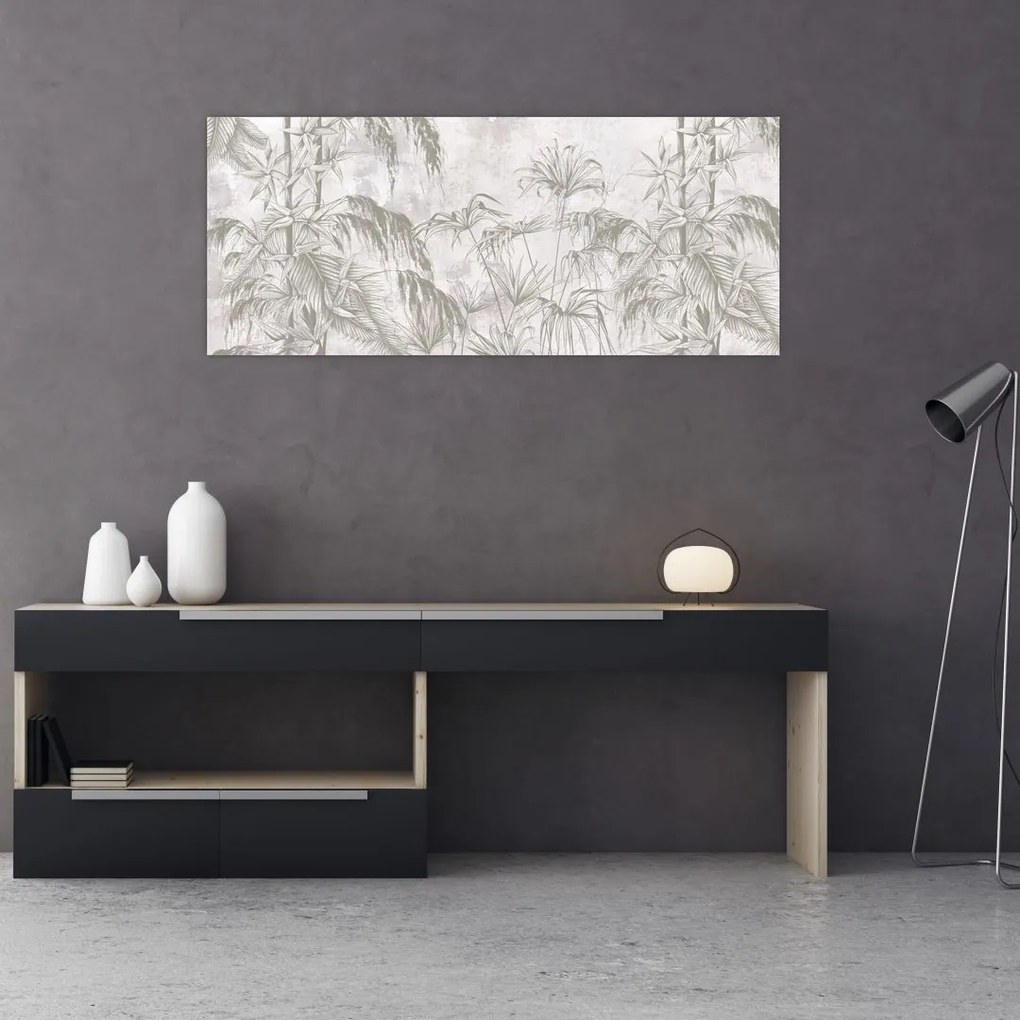 Tablou - Plante tropicale pe perete gri (120x50 cm)