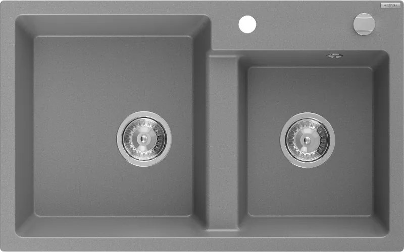 Mexen Tomas chiuvetă de granit cu 2 compartimente 800 x 500 mm, gri, sifon cromat - 6516802000-71
