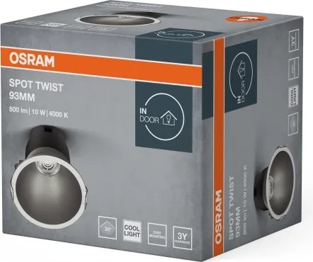 Osram - Spot încastrat SPOT TWIST LED, 10 W, 230 V, Ø 9,3 cm, alb/argintiu