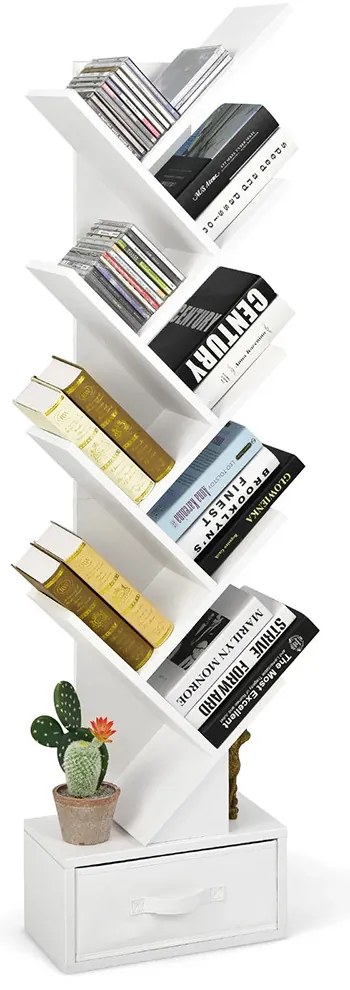 Bibliotecă cu 10 rafturi, albă