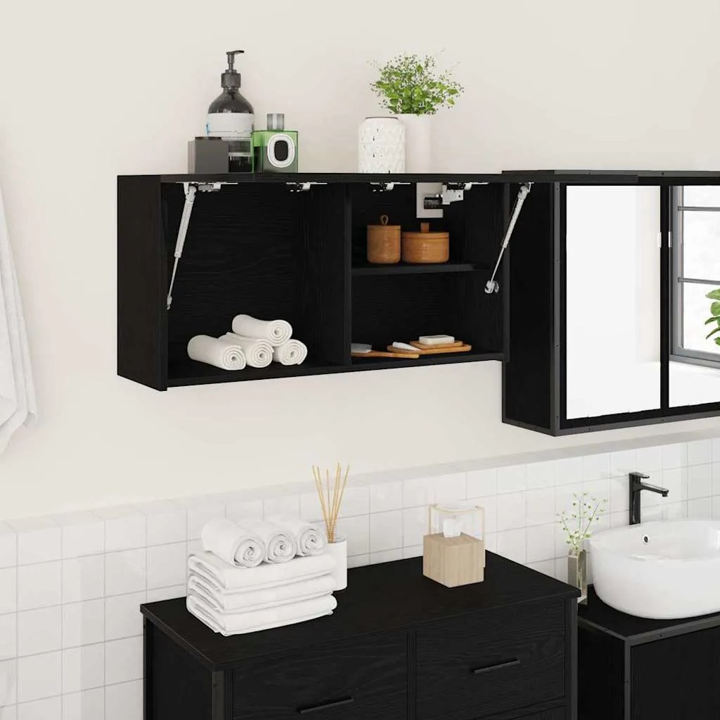 vidaXL Dulap de perete de baie, negru, 80x25x40 cm, lemn prelucrat