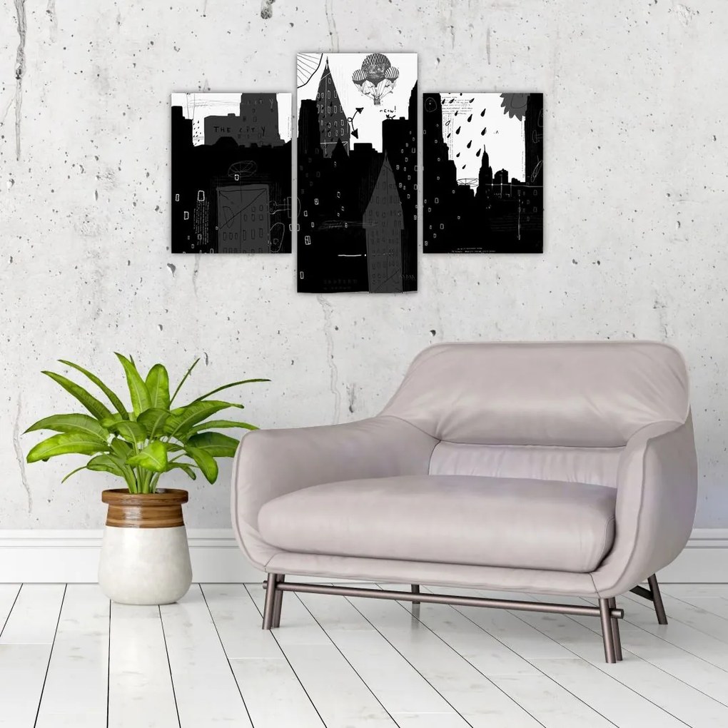 Tablou - Oraș cu inscripții și modele (90x60 cm)