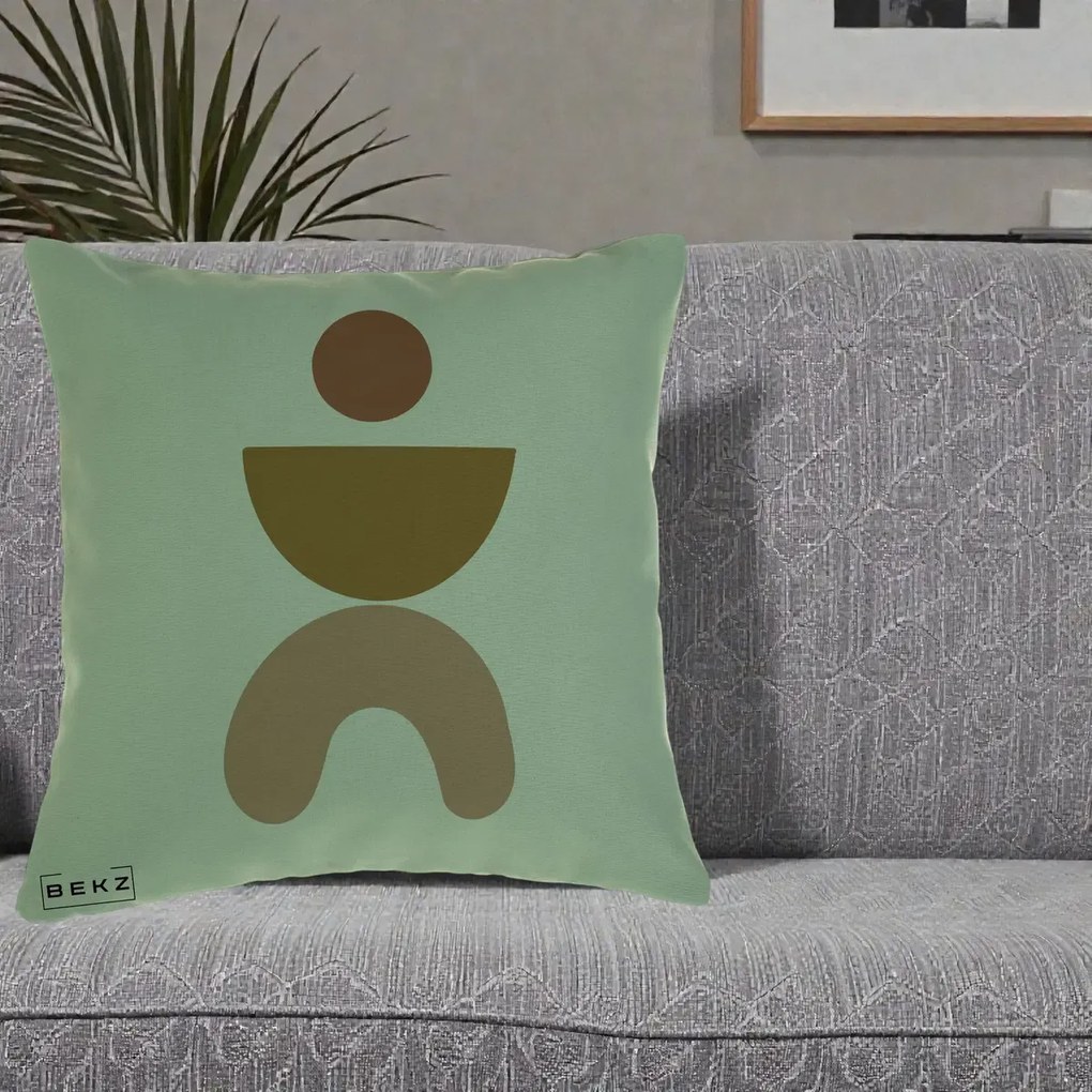 Perna Decorativa Geometric Boho Disc si Arc, 40x40 cm, Verde, Husa Detasabila, Perna Inclusa, BEKZ®