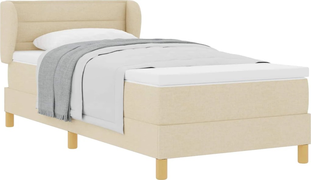 vidaXL Pat cu arcuri cu saltea cu headboard Crem 80 x 200 cm țesătură