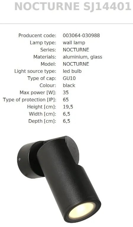 Aplica de perete Exterior, Protectie IP65, NOCTURNE