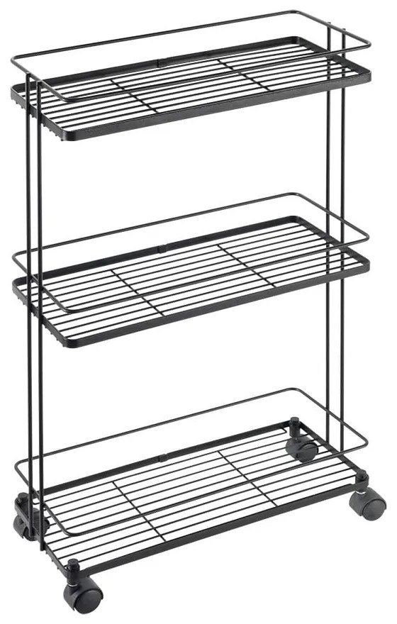 Etajeră pe roți negru-mat din oțel 38x62x16 cm Lava – Metaltex