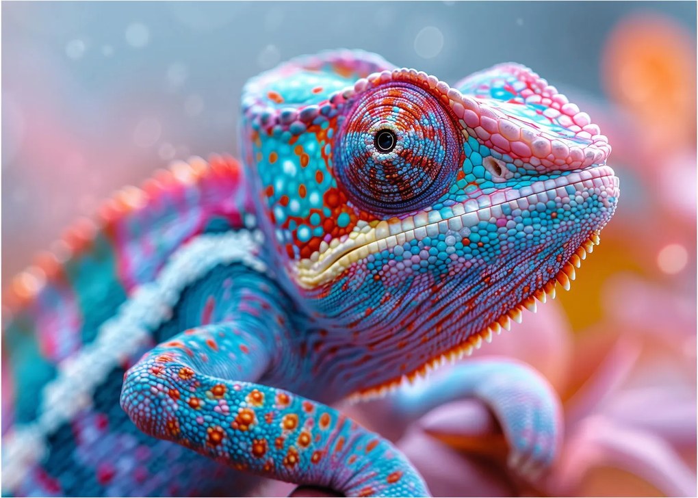 Tablou pe sticlă - Cameleon colorat (70x50 cm)