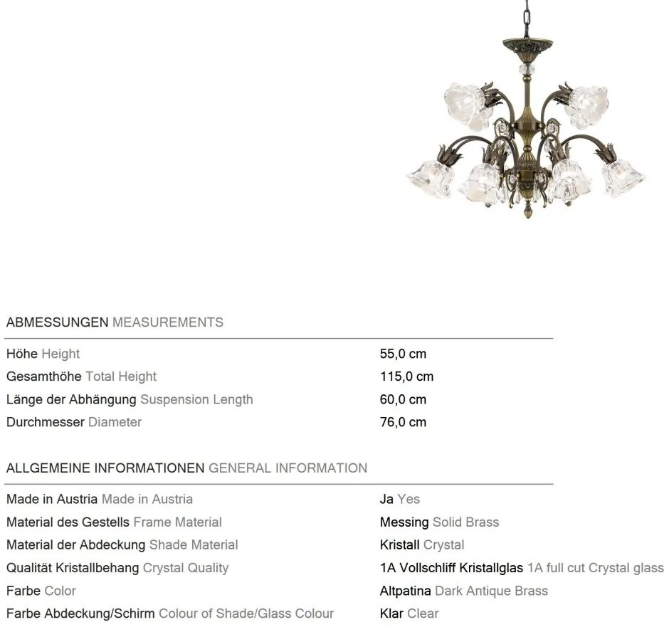 Candelabru cristal design lux LA BOHEME D-76cm 12L old patina