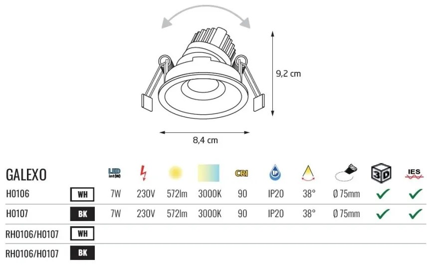 Spot LED incastrabil directionabil Galexo alb