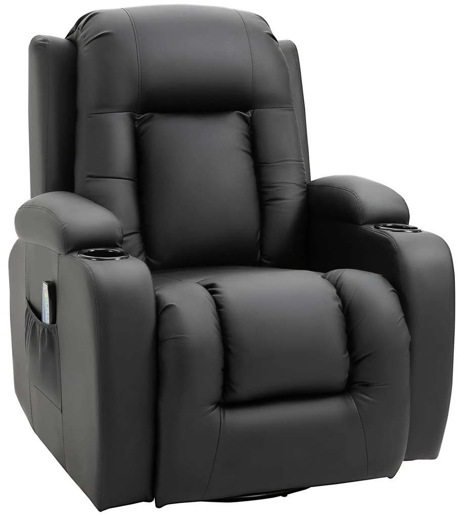 HOMCOM Fotoliu Relax pentru Masaj Rabatabil din Imitatie de Piele Bej cu 8 Puncte de Masaj si Telecomanda, 85x94x104cm, Negru | AOSOM RO