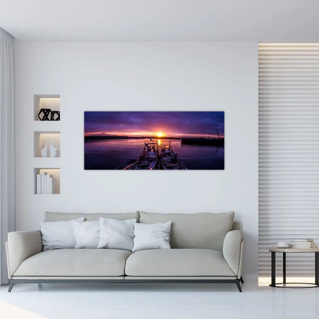 Tablou cu barci pescărești în port (120x50 cm)