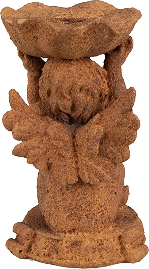 Suport lumanare, maro, din polirasina, 7x7x12 cm, Angel