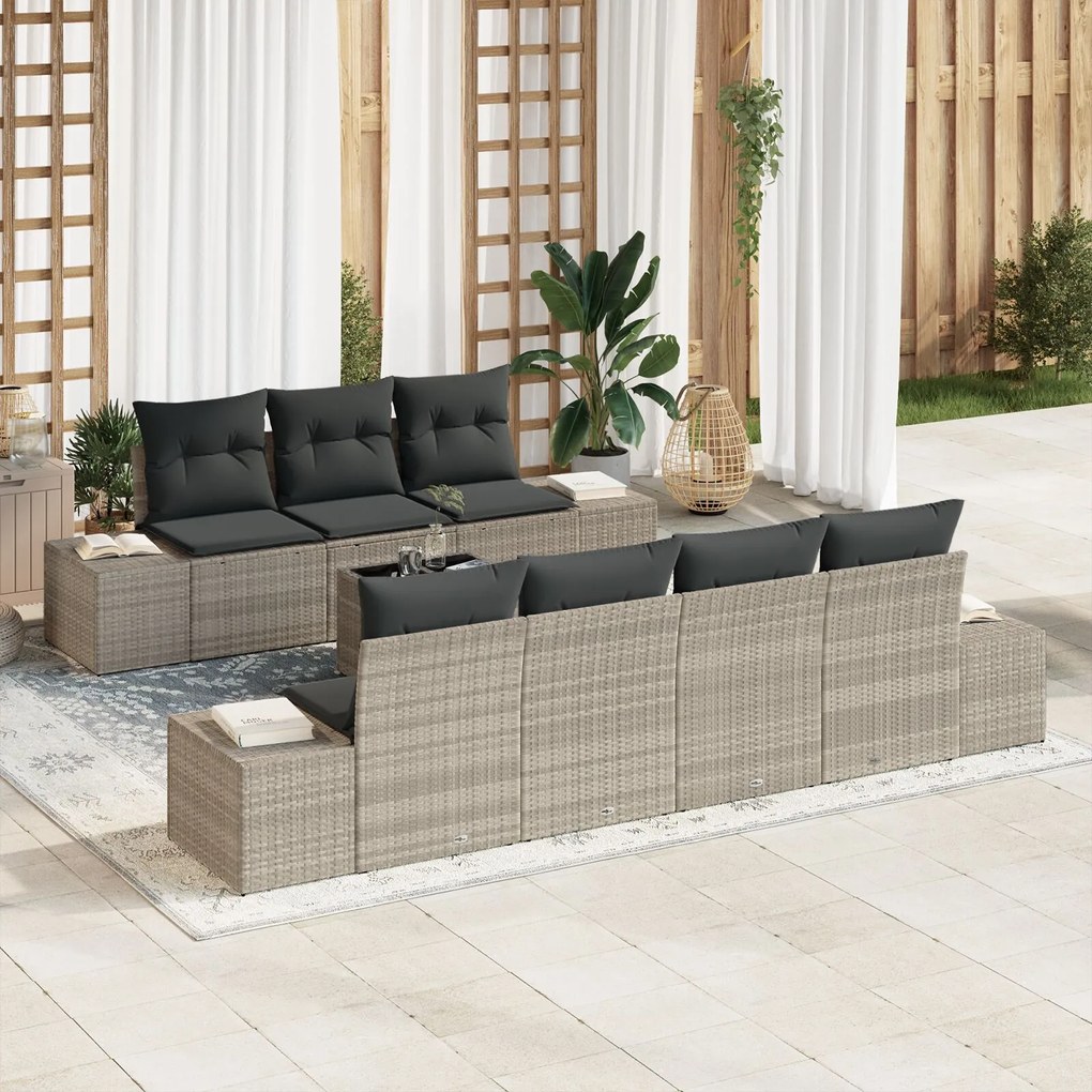 vidaXL Set de canapele pentru grădină 8 pcs Gri deschis Rattan poli