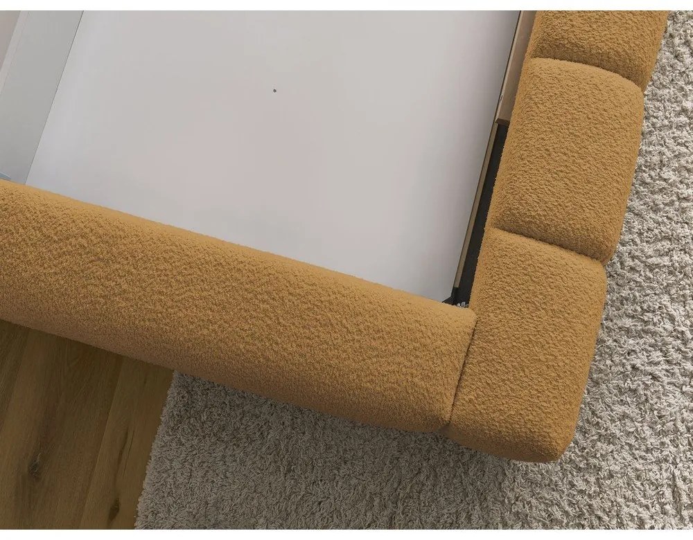 Pat matrimonial galben muștar tapițat cu spațiu de depozitare cu somieră 160x200 cm Denali – Bobochic Paris