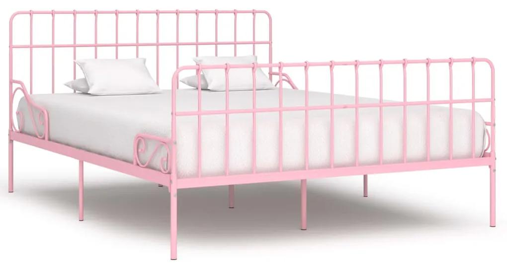 284628 vidaXL Cadru de pat cu bază din șipci, roz, 200 x 200 cm, metal