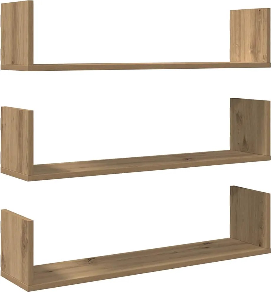 vidaXL Rafturi perete 3buc. stejar artizanal 80x18x18cm lemn prelucrat
