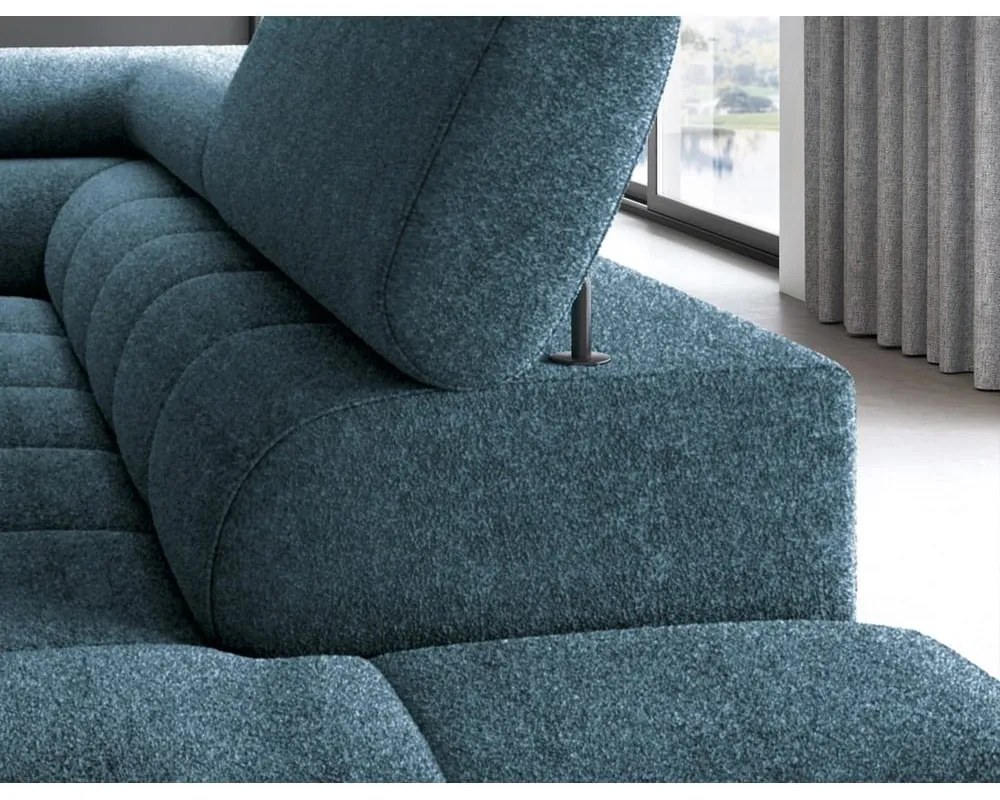 Colțar albastru extensibil/cu spațiu de depozitare cu tapițerie din țesătură bouclé (cu colț pe partea dreaptă/în formă de ”L”) Ferucce – ELTAP