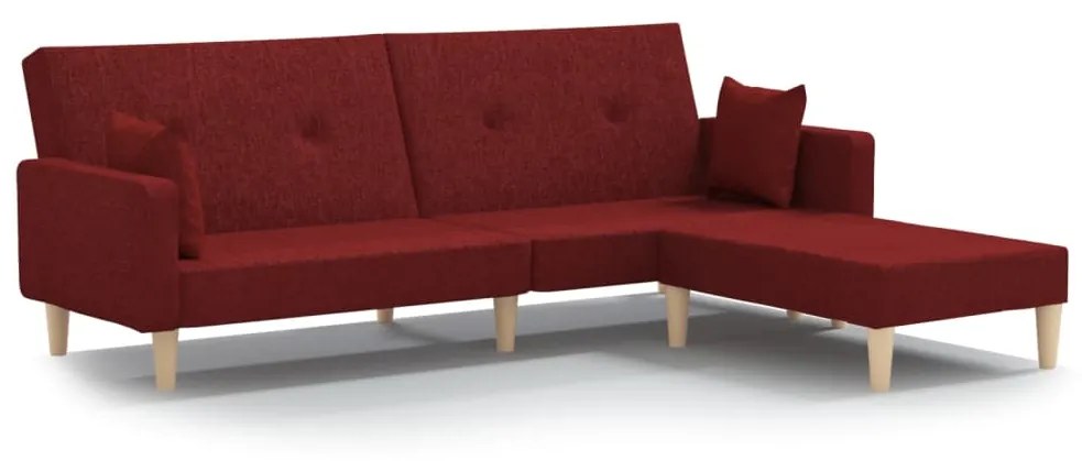 3080520 vidaXL Canapea extensibilă 2 locuri, cu taburet, roșu vin, textil
