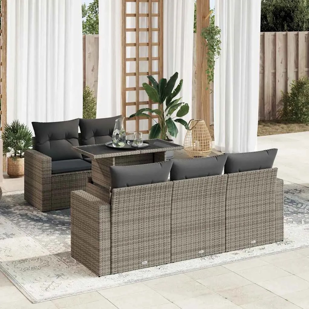 3326251 vidaXL Set mobilier grădină cu perne, 6 piese, gri, poliratan