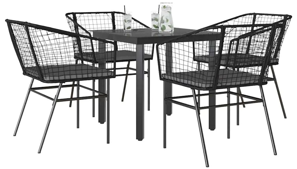 vidaXL Set de sufragerie de grădină 5 piese neagră Sticlă Poly Rattan