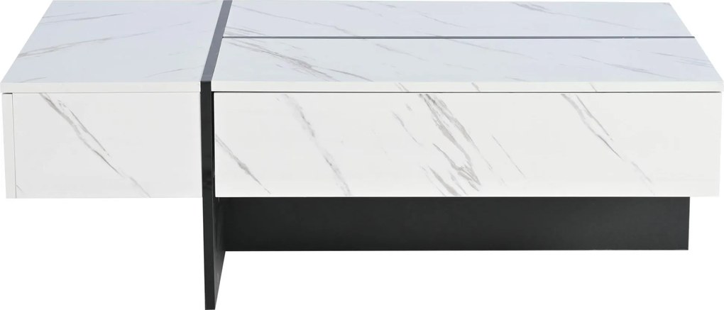 Masă de cafea modernă cu iluminare LED, 3 sertare spațioase, 105x60x35 cm, Alb