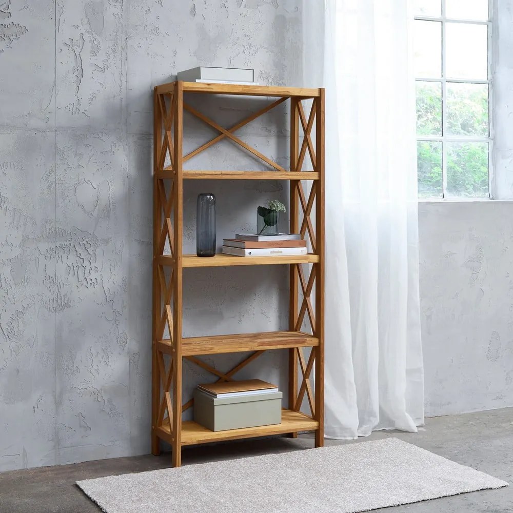 Etajeră în culoare naturală din lemn de stejar 70x161 cm X-Shelf – Unique Furniture