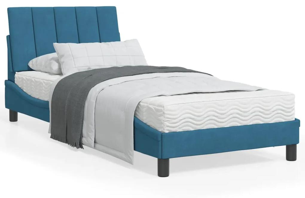 3213755 vidaXL Cadru de pat cu lumini LED, albastru, 90x190 cm, catifea