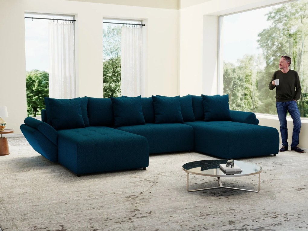 Colțar extensibil dumonde cu ladă de depozitare si sezut confortabil din spuma high-density, Berlin U Enjoy Petrol 380x180 cm