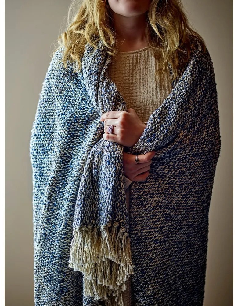 Pătură albastru prăfuit din amestec de in 130x160 cm Ocean – Bloomingville