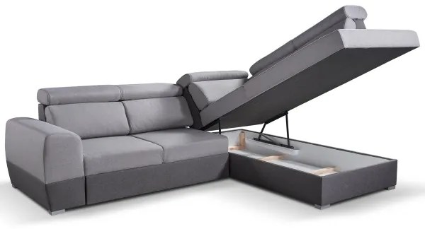 Canapea colțar extensibilă în L MATRIX gri, cu spațiu de depozitare, dreapta