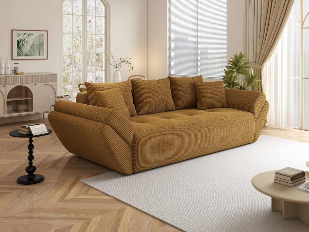 Canapea extensibilă dumonde cu ladă de depozitare si sezut confortabil din spuma high-density, Berlin Zoom Mustar 250x100 cm