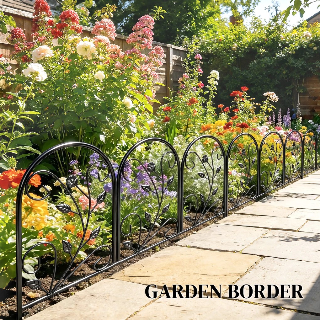 Outsunny Gard de grădină din metal 80 x 60 cm, set grilaj decorativ cu suport pentru grădină, paturi cu flori, barieră pentru animale, Negru | Aosom Romania