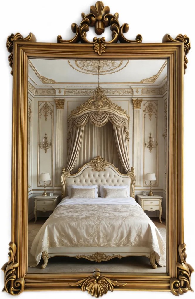 Oglindă decorativă de perete, ramă aurie antichizată, 60x90 cm