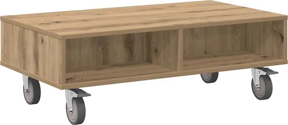 vidaXL Masă laterală cu roți Stejar Artizanal 90 x 50 x 30 cm