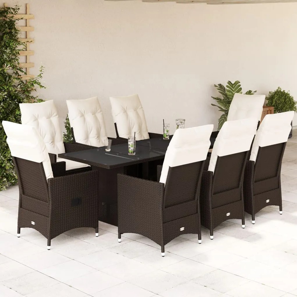 3276777 vidaXL Set mobilier de grădină cu perne, 9 piese, maro, poliratan