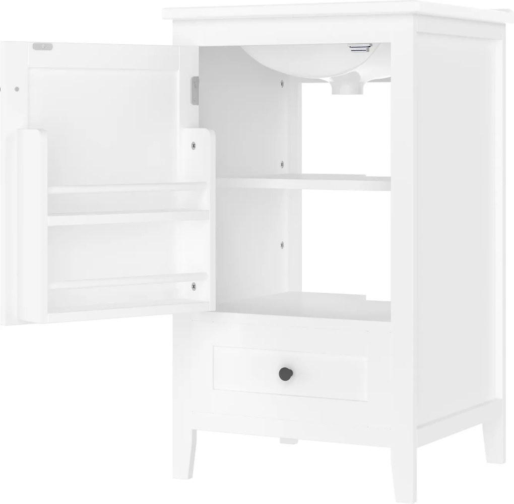 Dulap de baie cu chiuvetă, sertar silențios, raft reglabil, 51x46x85 cm, Alb
