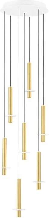 Lustra cu 7 Pendule tub subtire aluminiu auriu si alabastru LED NOEMI