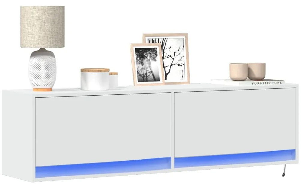 vidaXL Dulap TV de perete cu lumini LED, alb, 140x31x38 cm