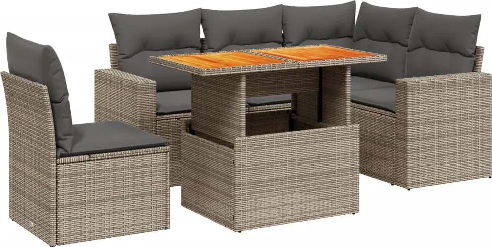 vidaXL Set mobilier grădină cu perne, 6 piese, gri, poliratan