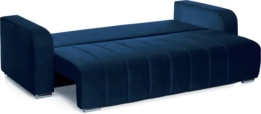 Canapea Extensibilă 3 locuri DIEGO, cu ladă de depozitare, 230x92x90 cm, Velutto-Albastru