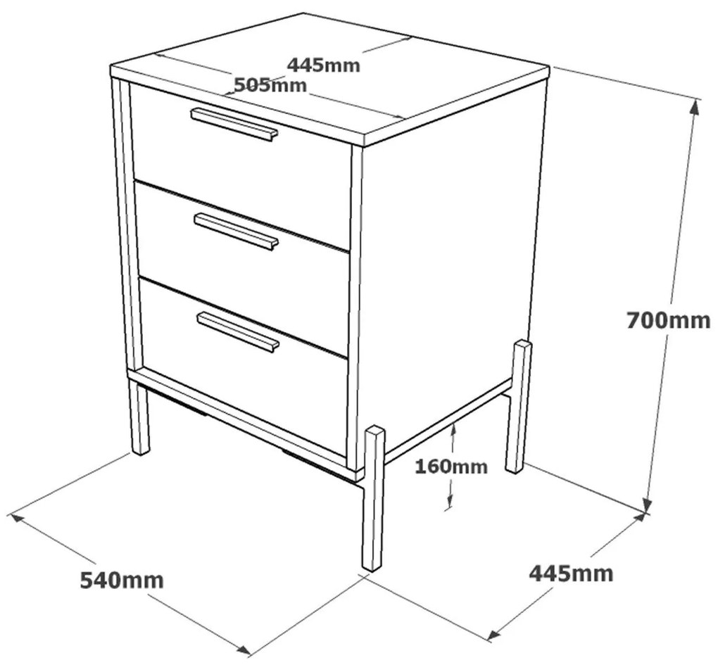Comoda Birou - Rollbox cu 3 sertare Scandinav, Maro, 54 x 70 x 45 cm