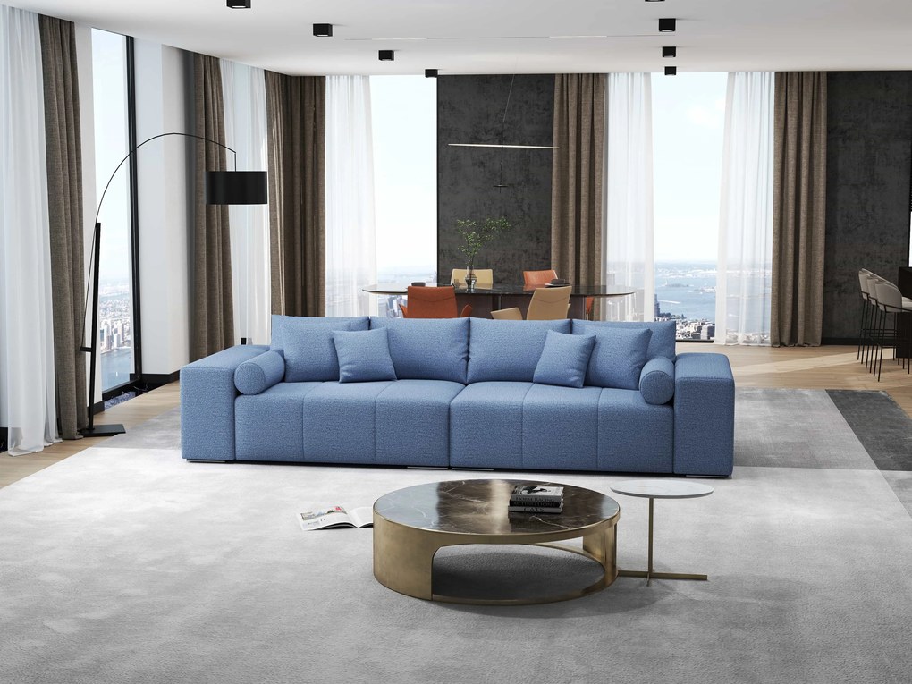 Canapea extensibilă dumonde cu ladă de depozitare si sezut confortabil din spuma high-density, Marbela Enjoy Blue XXL 295x100 cm